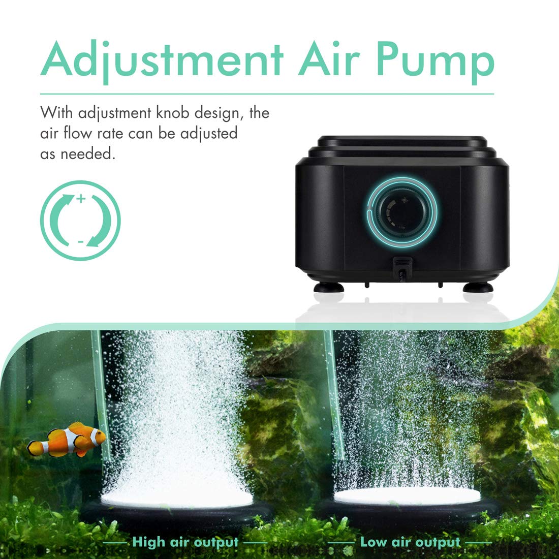 Hygger Quietest Aquarium Air Pump, Adjustable Oxygen Pump 2 Air Outlets