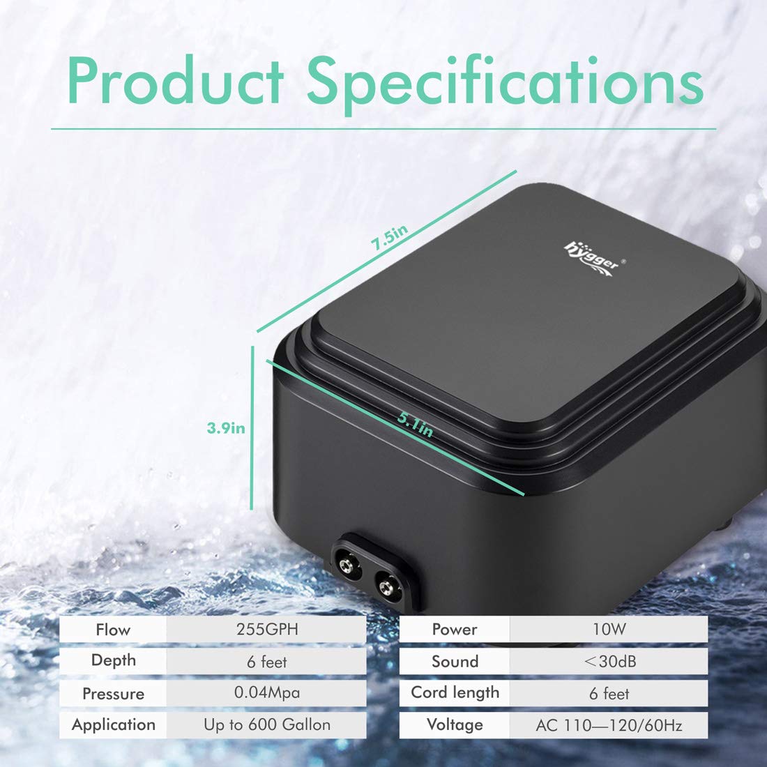 Hygger Quietest Aquarium Air Pump, Adjustable Oxygen Pump 2 Air Outlets Ultra Silent Powerful