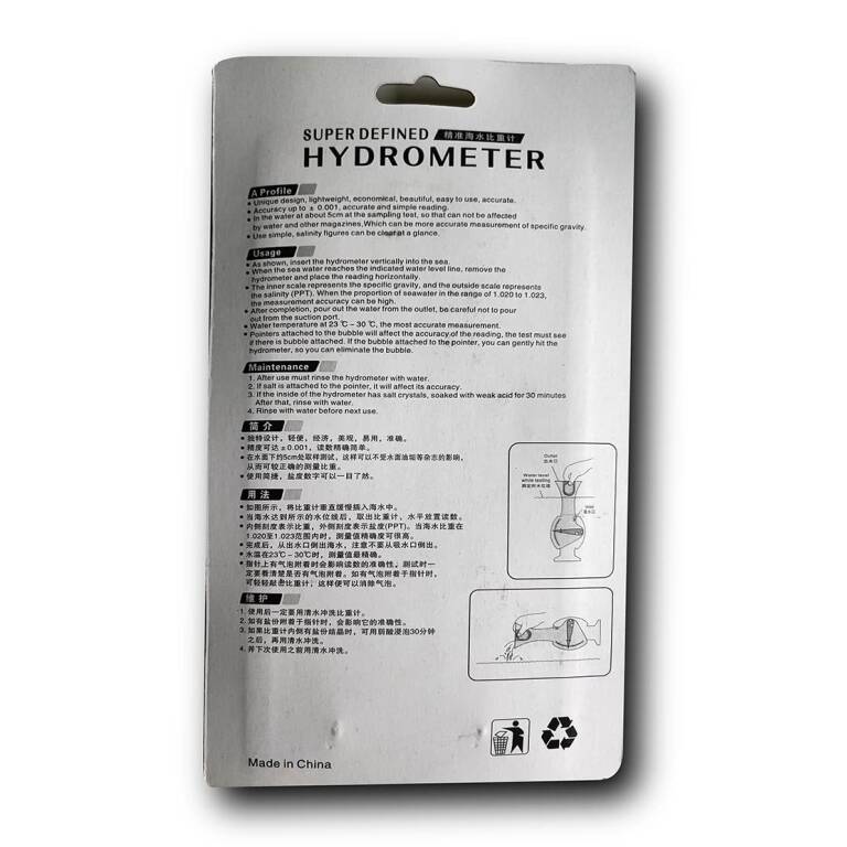 AquaNature Tong Da Super Defined Hydrometer Salinity Specific Gravity