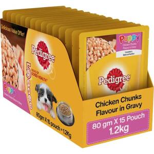 Pedigree Puppy Wet Dog Food, Chicken Chunks in Gravy, 15 Pouches (15 x 80g)