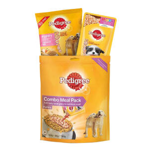 Pedigree Puppy Dog Food Combo Meal, Dry and Gravy, 180g (Pack of 10)