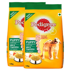 Pedigree Puppy Dry Dog Food, Milk and Vegetables, 1.2kg (Pack of 2)