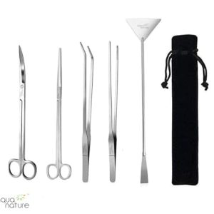 AquaNature Stainless Steel 5 in 1 Aquascaping Tool Set – Aquatic Plant Tweezers, Scissors & Spatula Kits for Fish Tank Starters